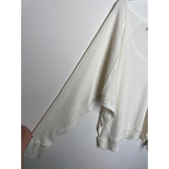Free People Large Santa Clara Thermal Top Alabaster Ivory Waffle Knit V-Neck NWT - Picture 6 of 16